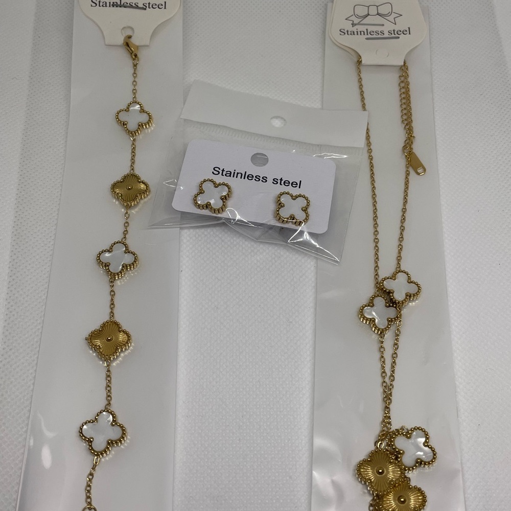 Gold and White Stainless Steel Jewelry Set